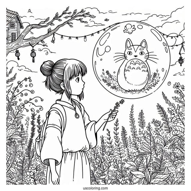 Studio Ghibli Coloring Page of Spirited Away Chihiro In The Spirit World