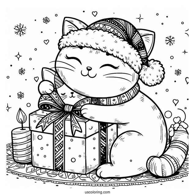 Cat Hugging Christmas Present