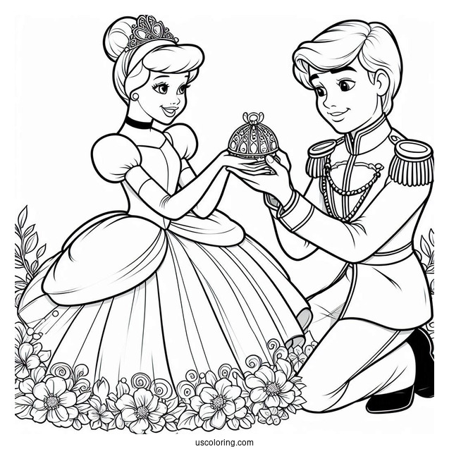 Cinderella And Prince Charming Coloring Sheet For Kids