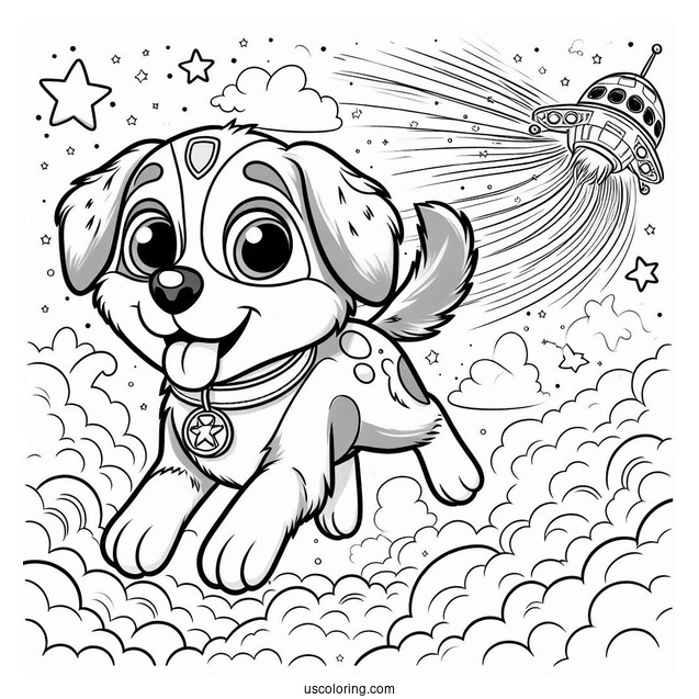 Skye Dog Flying In The Sky To Color