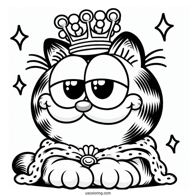 Garfield Holding Crown Coloring In For Preschoolers