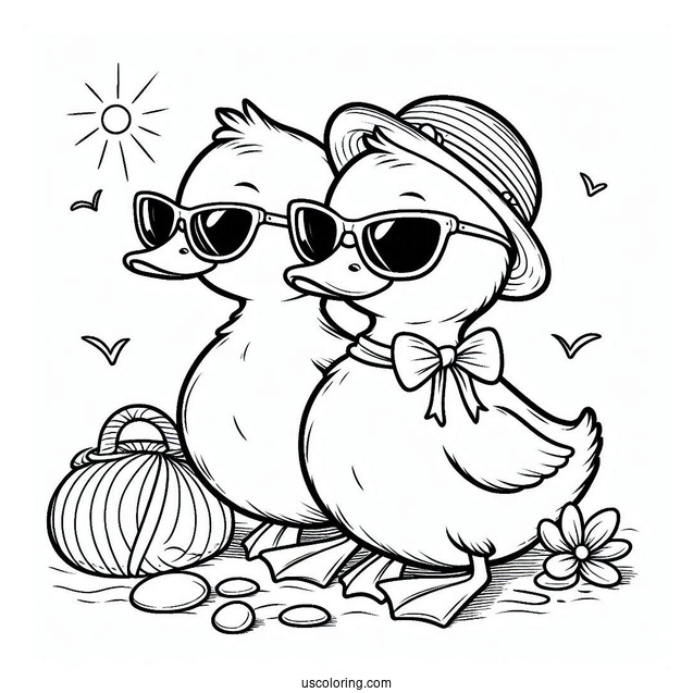 Two Ducks Wearing Sunglasses At The Beach