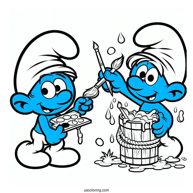 Painter Smurf Coloring In For Kids