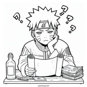 Tired Naruto Coloring Page Reading A Scroll For Adults