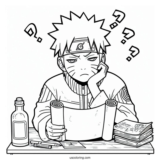 Tired Naruto Coloring Page Reading A Scroll For Adults