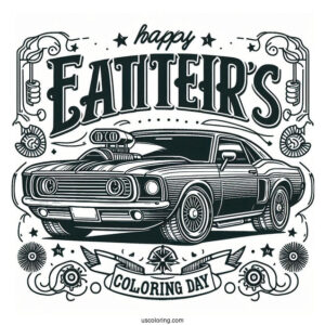 Father's Day Coloring Page Of Words Above A Car