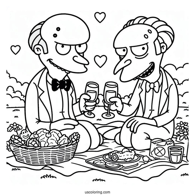 Simpsons Coloring Pages Of Mr Burns And Mr Smithers Having A Romantic Picnic