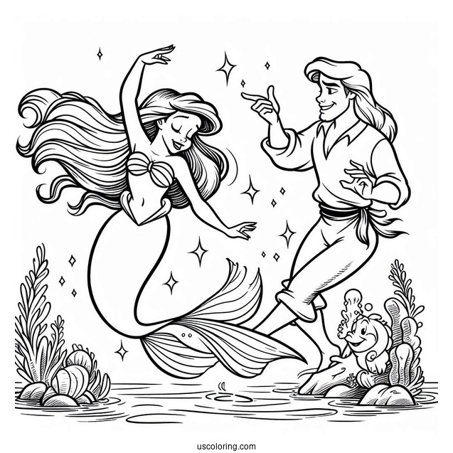 Coloring Sheet Of Ariel Dancing With Triton