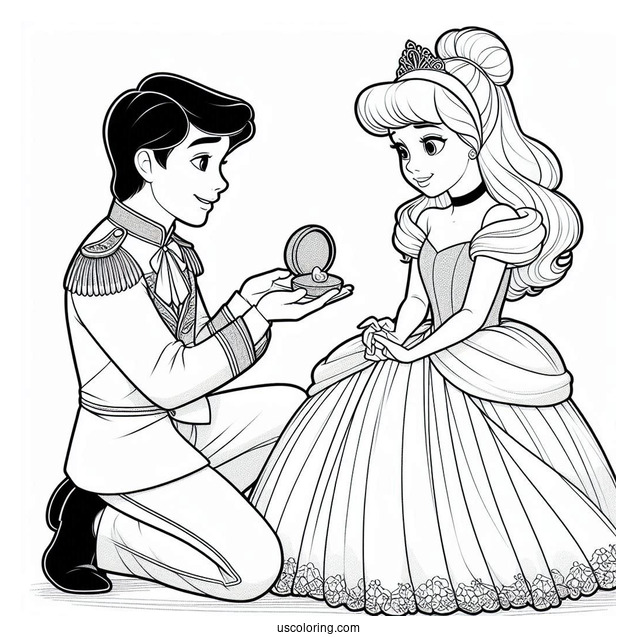 Cinderella And Prince Charming Coloring Sheet For Kids