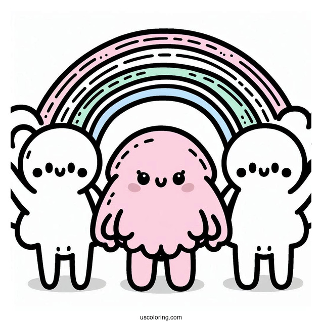 Pink, Blue, And Green Rainbow Friends Coloring Page Waving