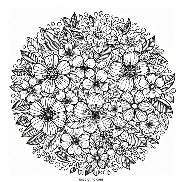 Mandala Circle Full Of Blossoming Spring Flowers