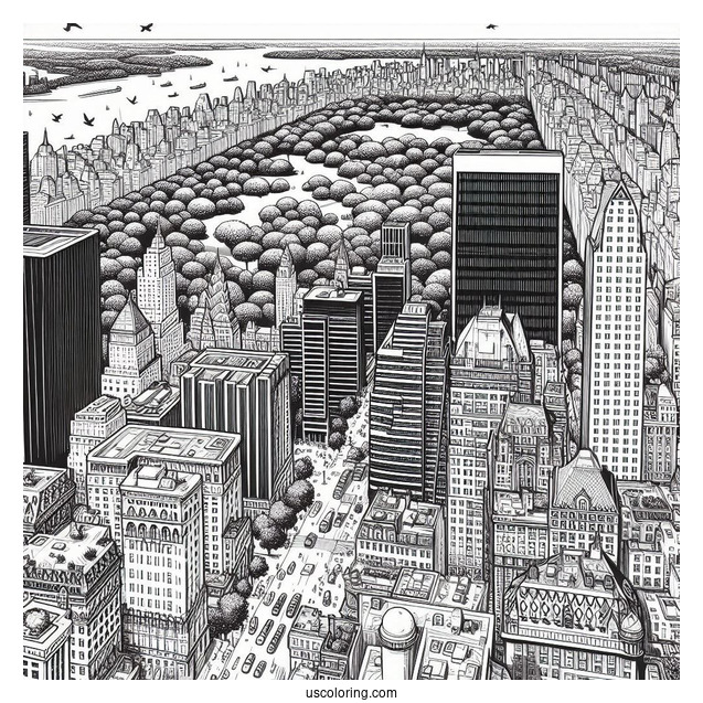 New York Coloring Page Of Top View Of Central Park