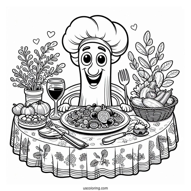 Smiling Ratatouille Coloring Page On The Dinner Table