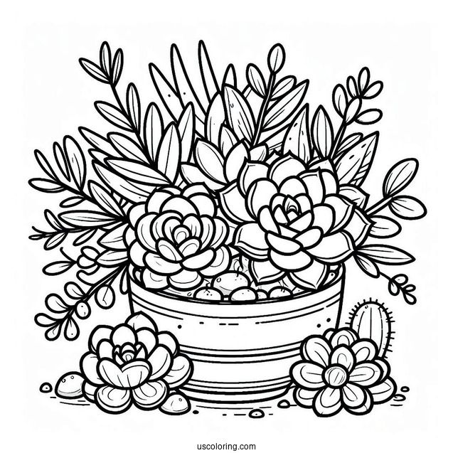 Cute Coloring Page Succulents In A Pot