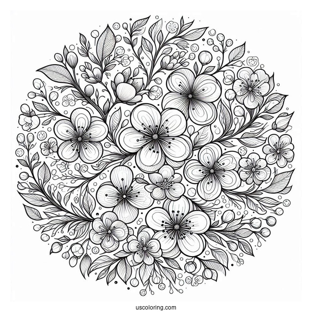 Mandala Circle Full Of Blossoming Spring Flowers