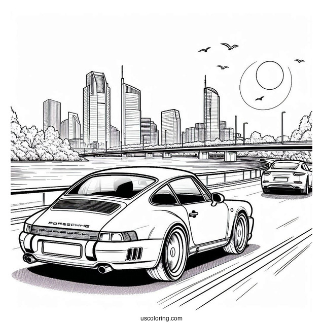 Porsche Coloring Page 930 Driving On Road