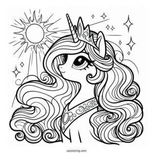 Princess Celestia Coloring Page Looking Up At The Sun