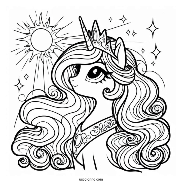 Princess Celestia Coloring Page Looking Up At The Sun