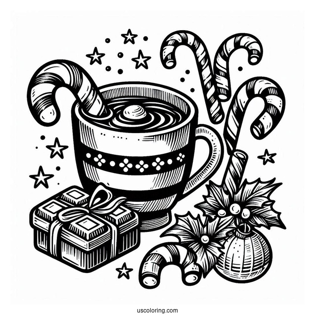 Hot Chocolate And Candy Canes To Color