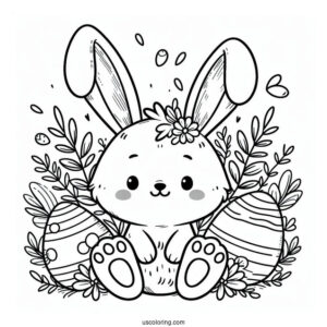 Happy Easter Coloring Page With Bunny Ears And Feet
