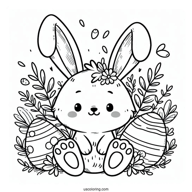 Happy Easter Coloring Page With Bunny Ears And Feet