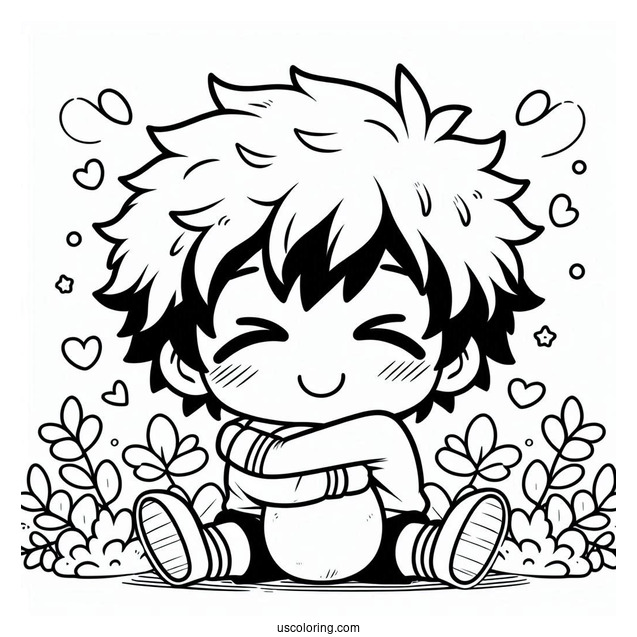 Kawaii Chibi Deku Coloring Page Hugging Shoto Todoroki