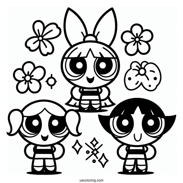 Blossom, Bubbles And Buttercup Coloring Page