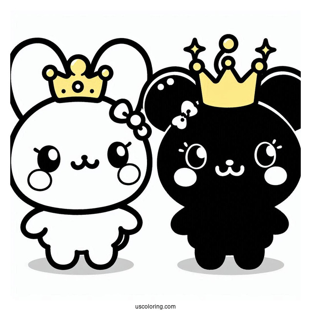 Kawaii Pochacco Coloring Page And Cinnamoroll Wearing Crowns For Kids