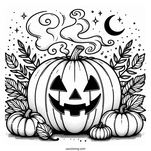 Pumpkin Coloring Page Of Jack O Lantern With Smoke Coming Out Of Its Eyes