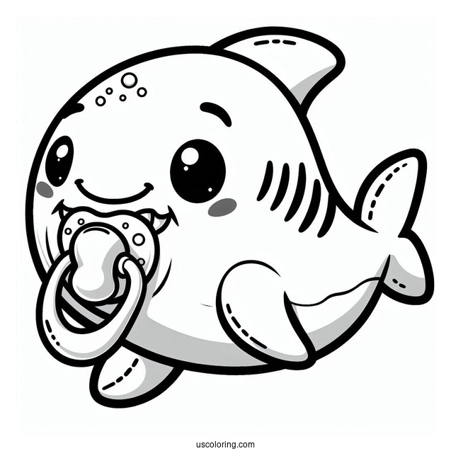 Cute Shark Coloring Page With Pacifier