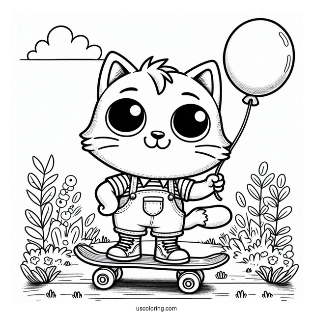 Talented Pete The Cat On a Skateboard Holding a Balloon