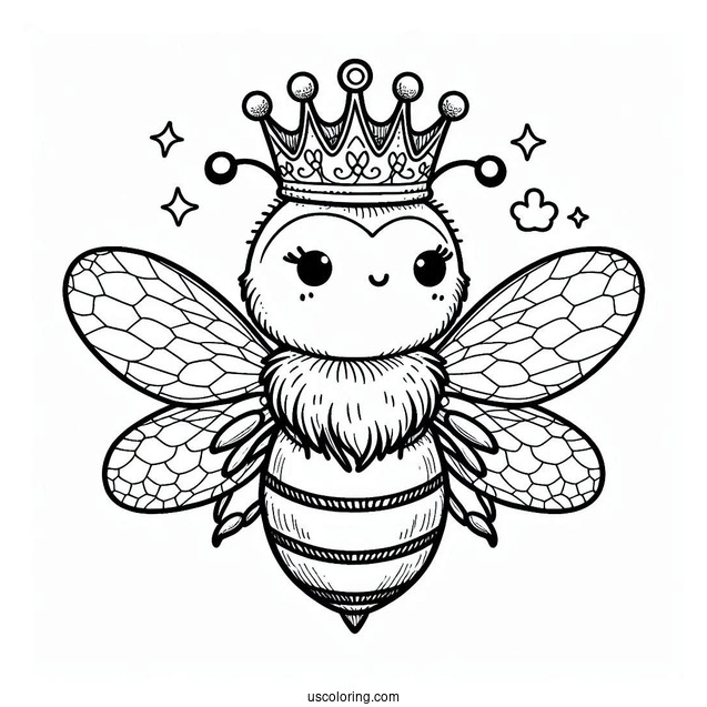Queen Bee Coloring Page Wearing A Crown For Kids