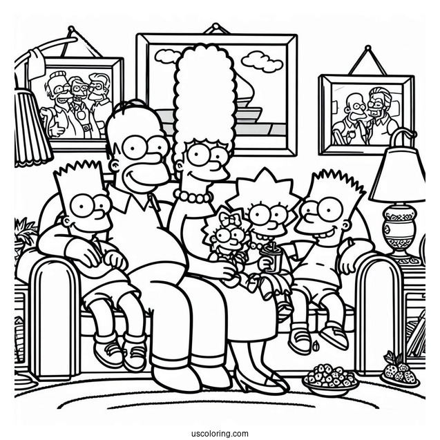Simpsons Family Sitting On Couch To Color