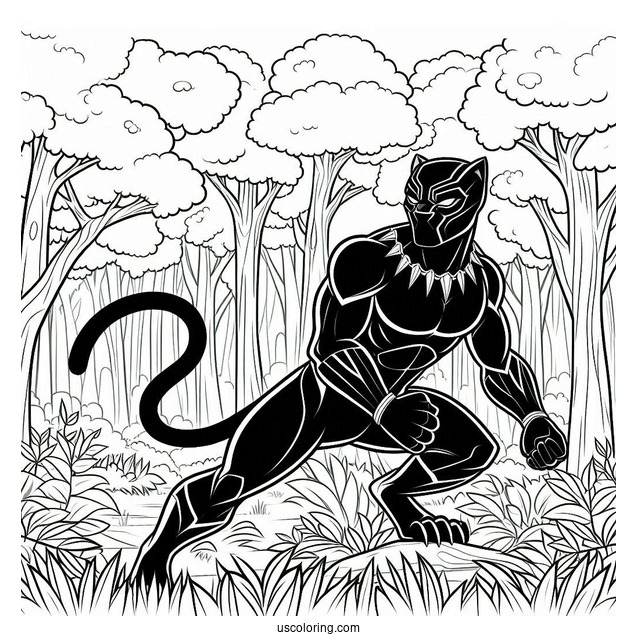 Black Panther In The Forest Coloring In
