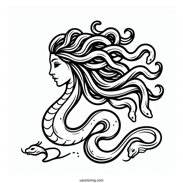 Simple Medusa Coloring Page Outline With Snake Body