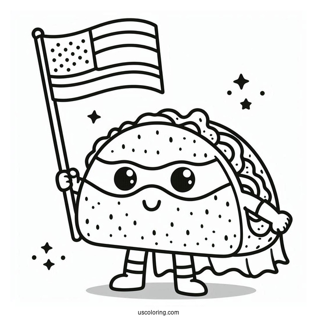Superhero Taco Carrying A Flag Coloring Page