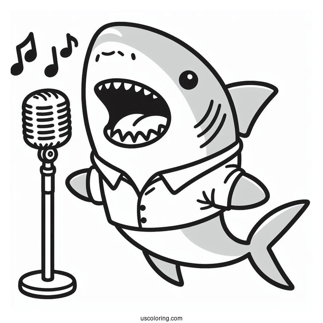 Shark Colornig Page In Shirt Singing On Microphone