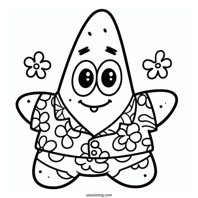 Cute Patrick Star Coloring Page In Hawaiian Shirt For Kids
