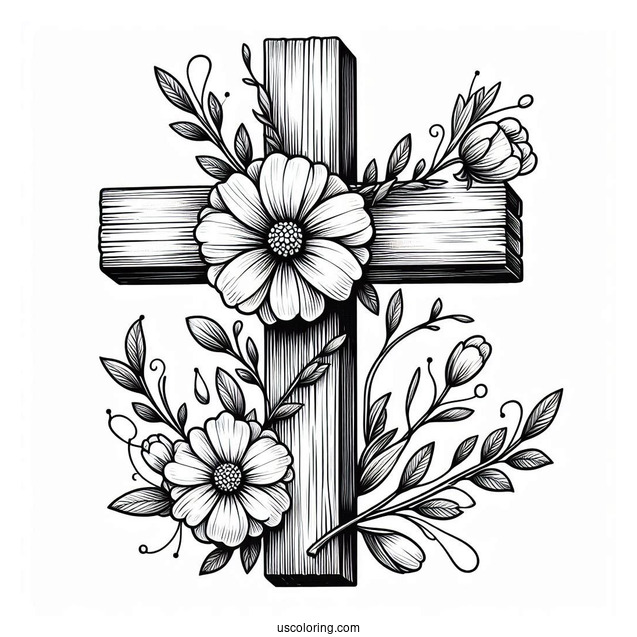 Wooden Easter Cross With Flowers