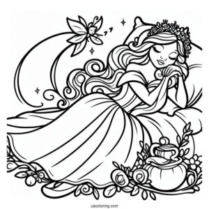 Sleeping Beauty Coloring Page Of Fairy Godmother Flora For Kids