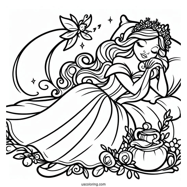 Sleeping Beauty Coloring Page Of Fairy Godmother Flora For Kids