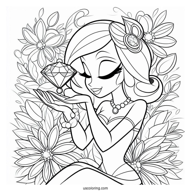 Jewel Holding A Flower Coloring Page
