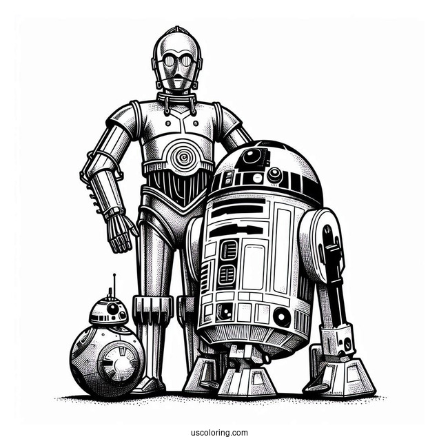 Cartoon C3PO And R2 D2 Coloring Page For Kids