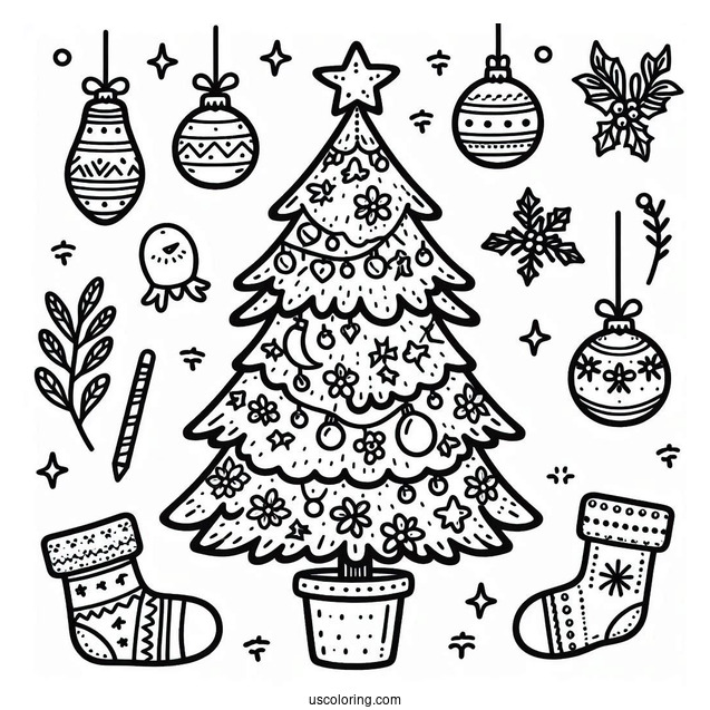 Christmas Tree With Decorations To Color