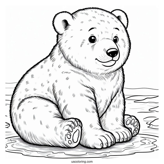 Polar Bear Cub Sitting On Ice Coloring In For Kids