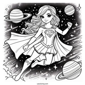 Supergirl Coloring Page Flying In Outerspace