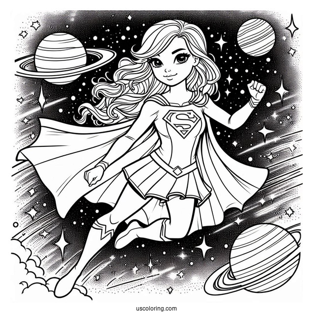 Supergirl Coloring Page Flying In Outerspace