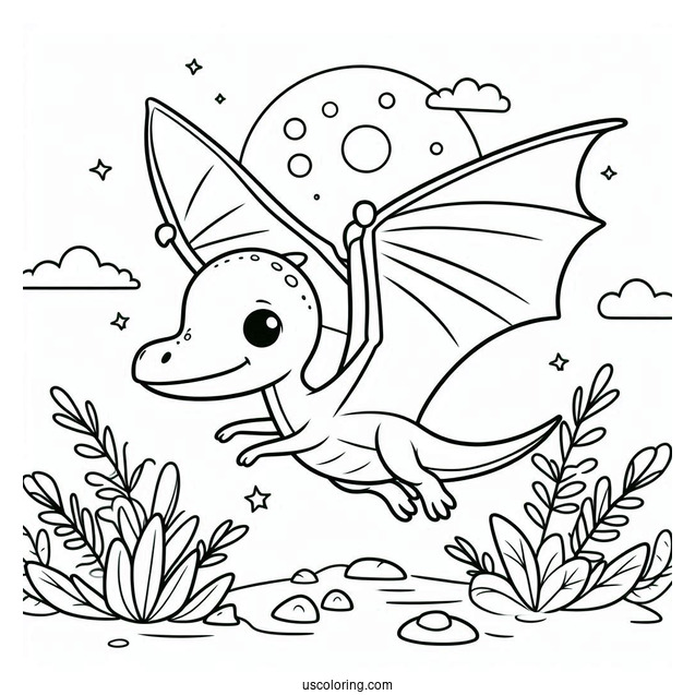 Cute Pterodactyl Coloring Page For Preschoolers