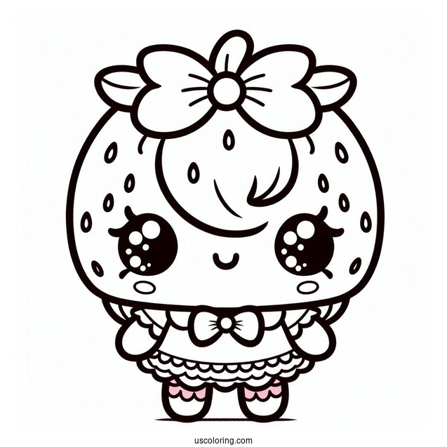 Kawaii Strawberry Shortcake Coloring Page With Large Strawberry