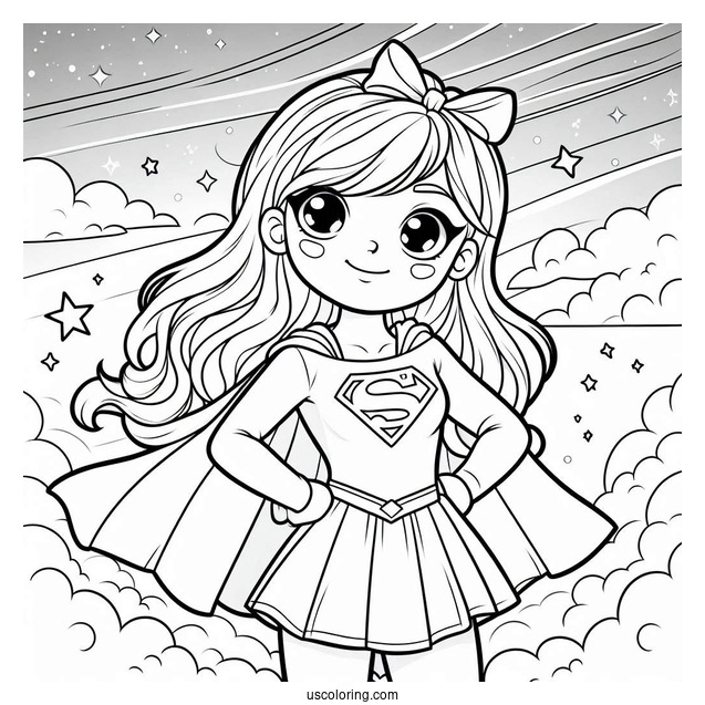 Cartoon Supergirl Coloring Page In The Sky For Kids